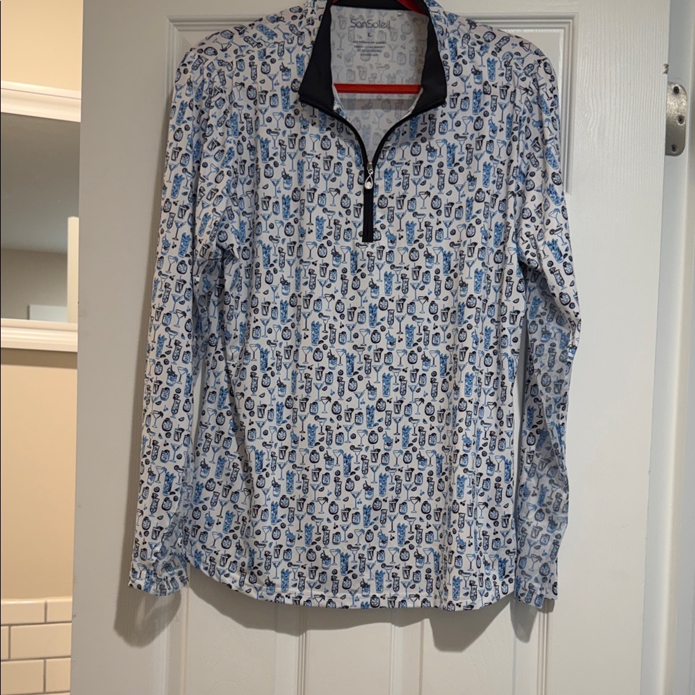 Women’s White & Blue Printed Quarter-Zip Pullover